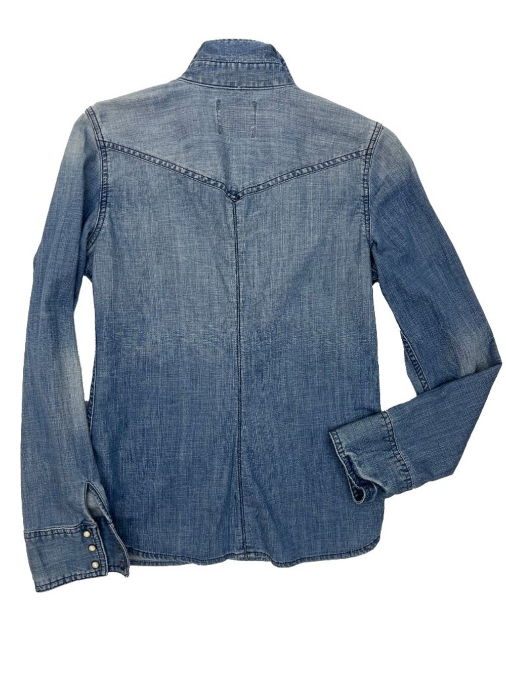 American Eagle Pearl Snap Stretch Distressed Denim Long Sleeve Shirt Womens S - Picture 5 of 5